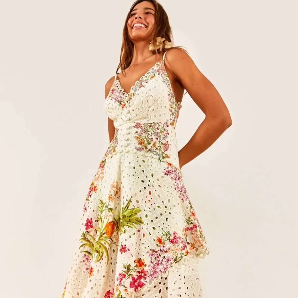 Farm Rio Delicate Forest Scarves Midi Dress